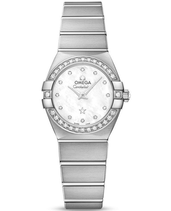 Omega Constellation Brushed Quartz 24mm Mother of Pearl Dial Diamond White Gold Women’s Watch 123.55.24.60.55.017 123.55.24.60.55.017