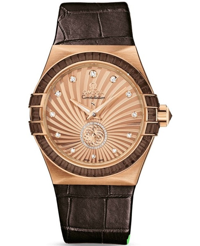 Omega Constellation Small Seconds Automatic Chronometer 35mm Limited Edition Brown Diamond Dial 18k Rose Gold Leather Strap Women's Watch 123.58.35.20.99.001