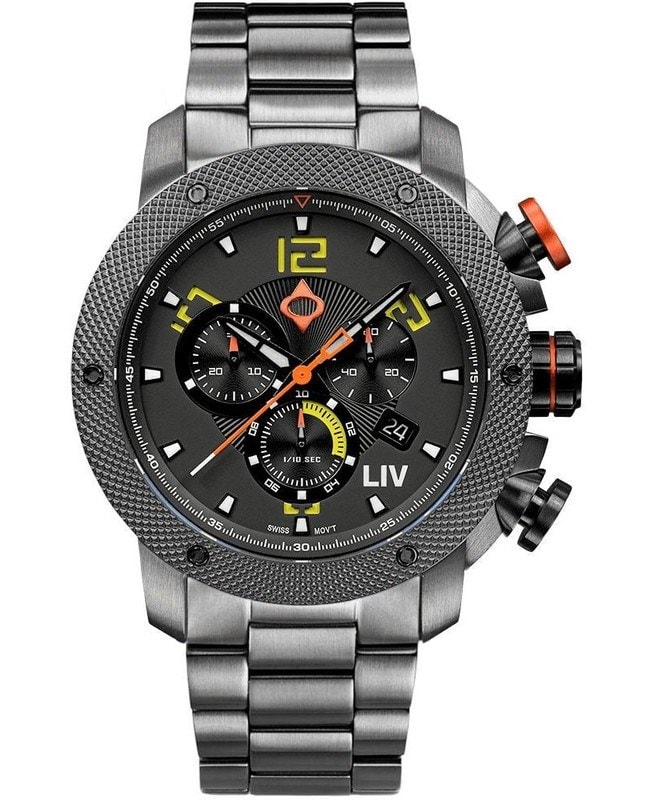 LIV Genesis GX1 Venom Yellow Black Chronograph Dial Steel Band Swiss Men’s Watch 1240.45.113 SS 1240.45.113 SS