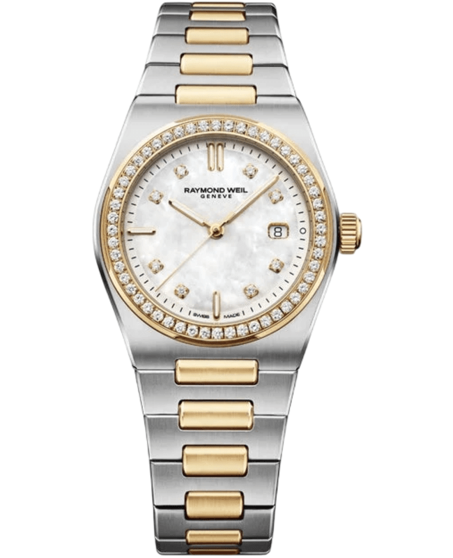 Raymond Weil A.R.T. 30mm Diamond White Mother of Pearl Dial Two-Tone Stainless Steel Women's Watch 1250-SPS-97081