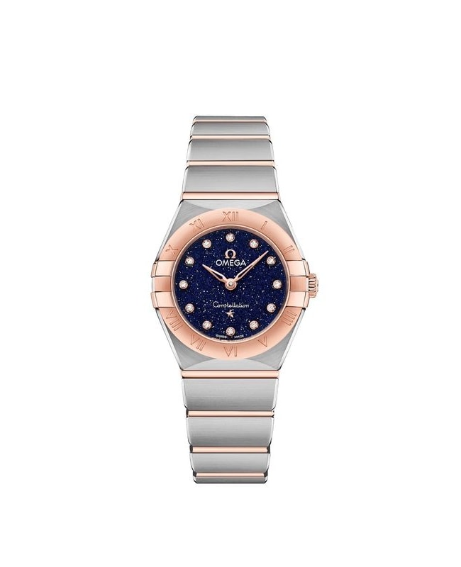 Omega Constellation Manhattan Quartz 25mm Diamond Blue Dial Two-Tone 18K Rose Gold & Stainless Steel Women's Watch 131.20.25.60.53.002