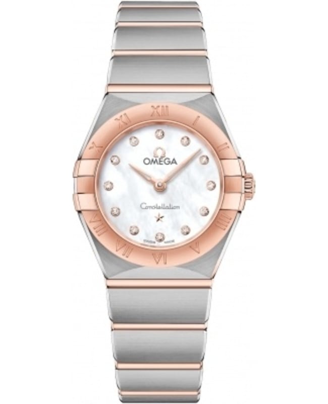 Omega Constellation Manhattan Quartz 25mm Mother of Pearl Dial Diamond Rose Gold and Stainless Steel Women’s Watch 131.20.25.60.55.001 131.20.25.60.55