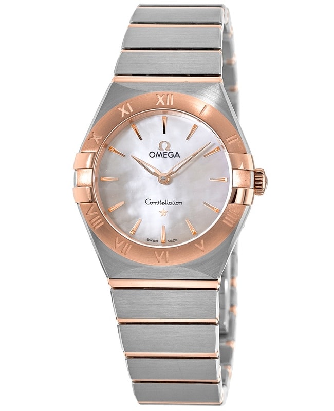 Omega Constellation Manhattan Quartz 28mm Mother of Pearl Dial Two-Tone 18K Rose Gold & Stainless Steel Women's Watch 131.20.28.60.05.001