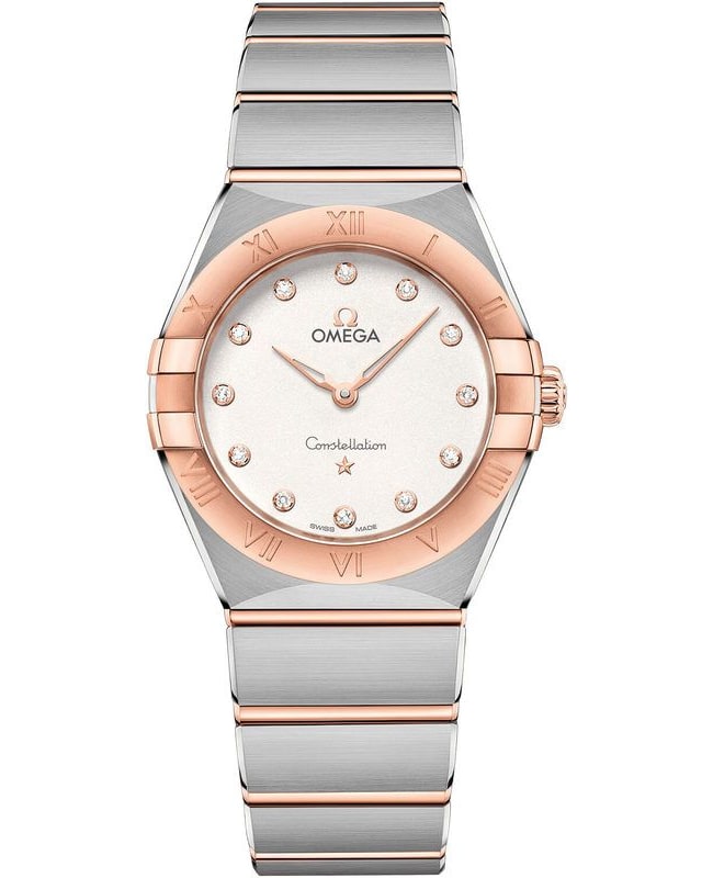 Omega Constellation Manhattan Quartz 28mm Silver Diamond Dial Two-Tone 18K Rose gold & Stainless Women's Watch 131.20.28.60.52.001