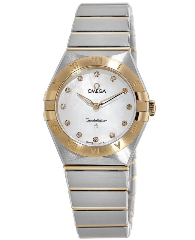 Omega Constellation Manhattan Quartz 28mm Mother of Pearl Dial Diamond Yellow Gold and Stainless Steel Women’s Watch 131.20.28.60.55.002 131.20.28.60.