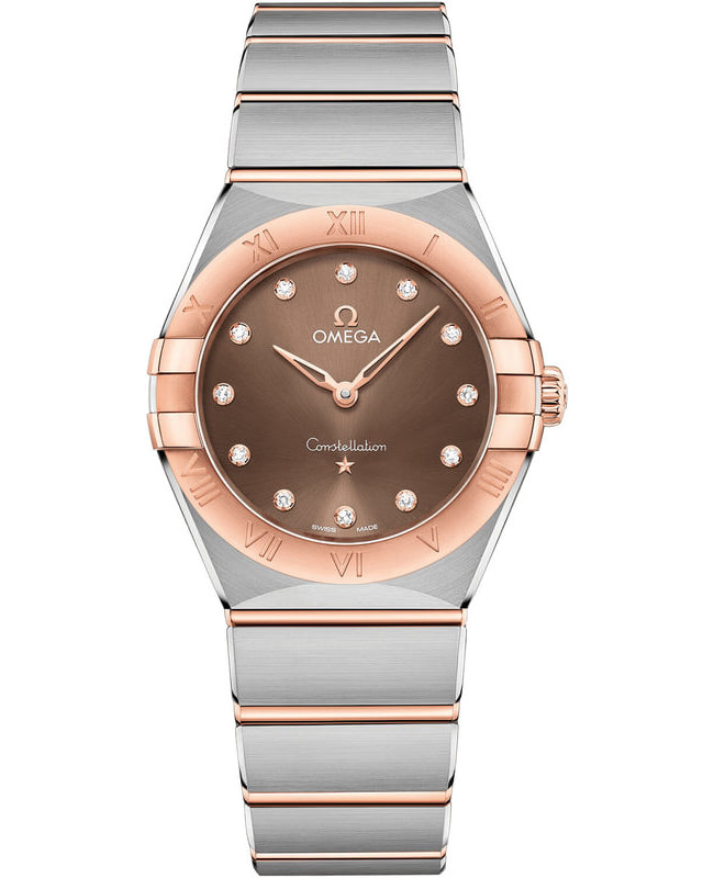 Omega Constellation Manhattan Quartz 28mm Brown Dial Diamond Rose Gold and Stainless Steel Women’s Watch 131.20.28.60.63.001 131.20.28.60.63.001