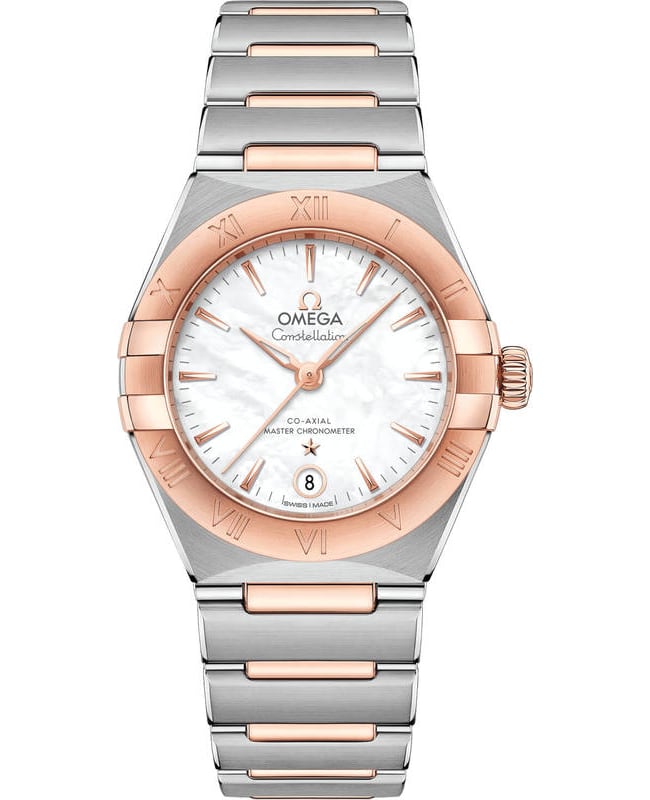 Omega Constellation Manhattan Chronometer 29mm Mother of Pearl Dial Two-Tone 18K Rose Gold & Stainless Steel Women's Watch 131.20.29.20.05.001