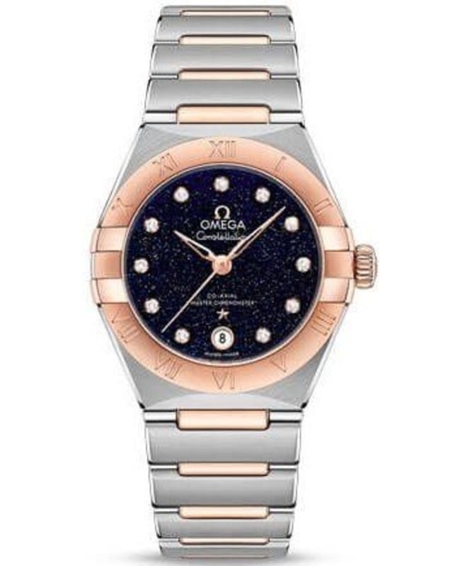Omega Constellation Manhattan Chronometer 29mm Blue Diamond Dial Two-Tone 18K Rose Gold & Stainless Steel Women's Watch 131.20.29.20.53.002