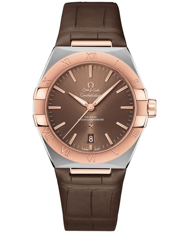 Omega Constellation Co-Axial Master Chronometer Brown Dial 18K Rose Gold Leather Strap Men's Watch 131.23.39.20.13.001