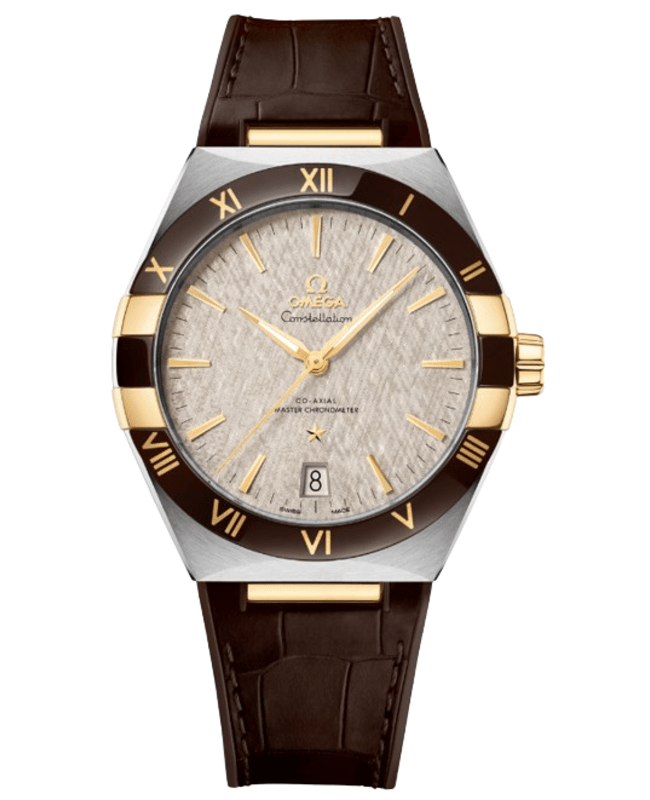 Omega Constellation Co-Axial Master Chronometer Grey Dial 18K Yellow Gold Leather Strap Men's Watch 131.23.41.21.06.002