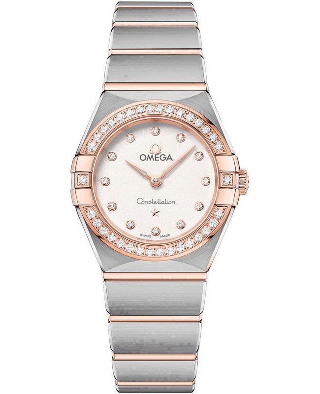 Omega Constellation Manhattan Quartz 25mm Diamond Silver Dial Two-Tone 18K Rose Gold & Stainless Steel Women's Watch 131.25.25.60.52.001