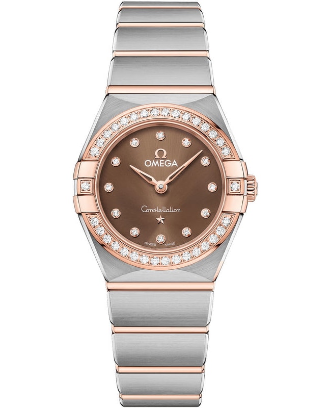 Omega Constellation Manhattan Quartz 25mm Diamond Brown Dial Two-Tone 18K Rose Gold & Stainless Steel Women's Watch 131.25.25.60.63.001