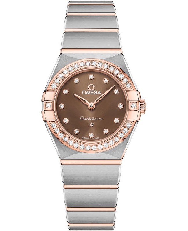 Omega Constellation Manhattan Quartz 25mm Brown Dial Diamond Rose Gold and Stainless Steel Women’s Watch 131.25.25.60.63.001 131.25.25.60.63.001