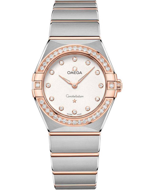 Omega Constellation Manhattan Quartz 28mm Diamond Silver Dial Two-Tone 18K Rose Gold & Stainless Steel Women's Watch 131.25.28.60.52.001