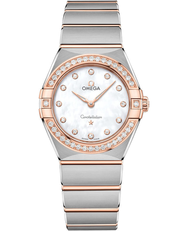 Omega Constellation Manhattan Quartz 28mm Diamond White Mother of Pearl Dial Two-Tone 18K Rose Gold & Stainless Steel Women's Watch 131.25.28.60.55.001