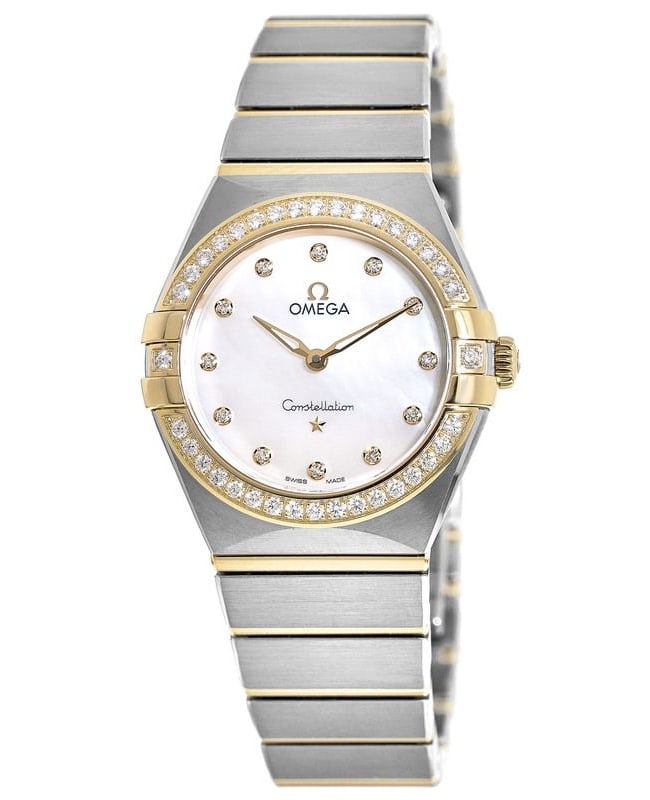 Omega Constellation Manhattan Quartz 28mm Diamond Mother of Pearl Dial Two-Tone 18k Yellow Gold & Stainless Steel Women's Watch 131.25.28.60.55.002