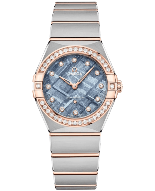 Omega Constellation Quartz 28 MM Diamond Blue Dial Two-Two 18K Rose Gold & Stainless Steel Women's Watch 131.25.28.60.99.001