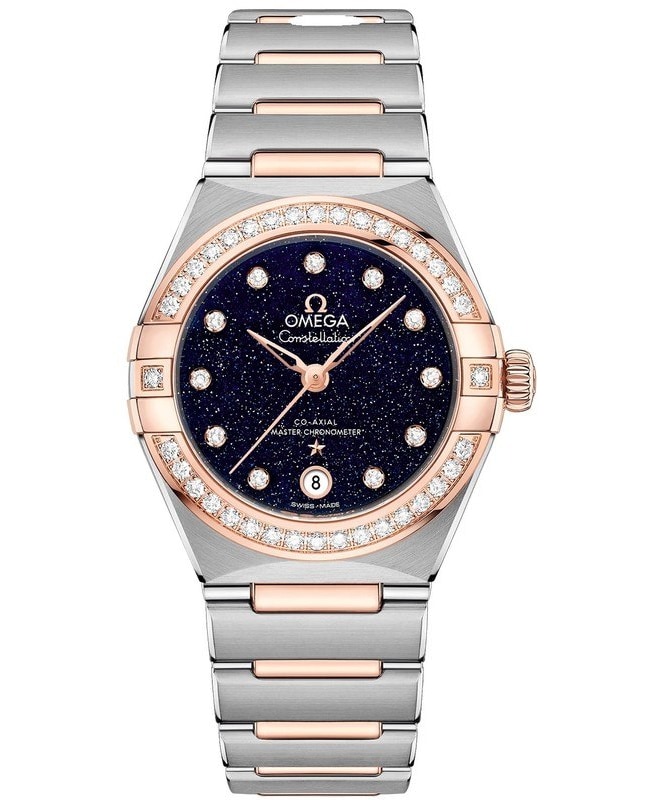 Omega Constellation Manhattan Chronometer 29mm Diamond Blue Dial Two-Tonw 18K Rose Gold & Stainless Steel Women's Watch 131.25.29.20.53.002