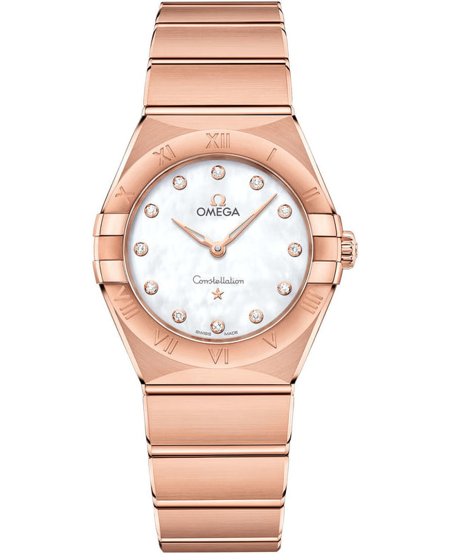 Omega Constellation Manhattan Quartz 28mm Mother of Pearl Dial Diamond Rose Gold Women’s Watch 131.50.28.60.55.001 131.50.28.60.55.001