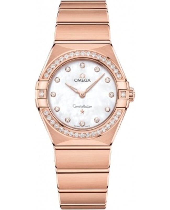 Omega Constellation Manhattan Quartz 28mm Diamond Mother of Pearl 18K Rose Gold Women's Watch 131.55.28.60.55.001