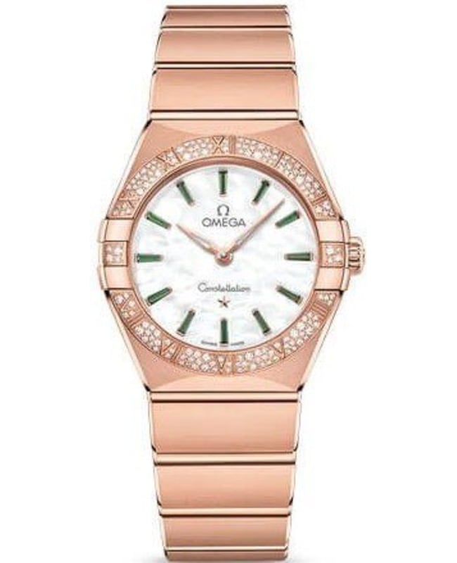 Omega Constellation Manhattan Quartz 28mm White Dial Diamond Bezel 18K Rose Gold Women's Watch 131.55.28.60.55.005