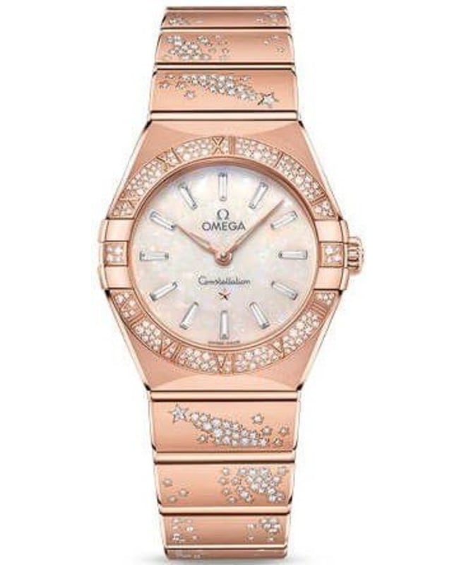 Omega Constellation Manhattan Quartz 28mm Diamond White Mother of Pearl Dial 18K Rose Gold Women's Watch 131.55.28.60.99.001