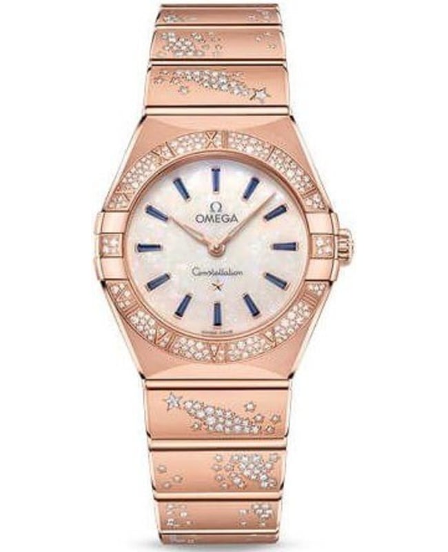 Omega Constellation Manhattan Quartz 28mm Diamond White Mother of Pearl Dial 18K Rose Gold Women's Watch 131.55.28.60.99.002