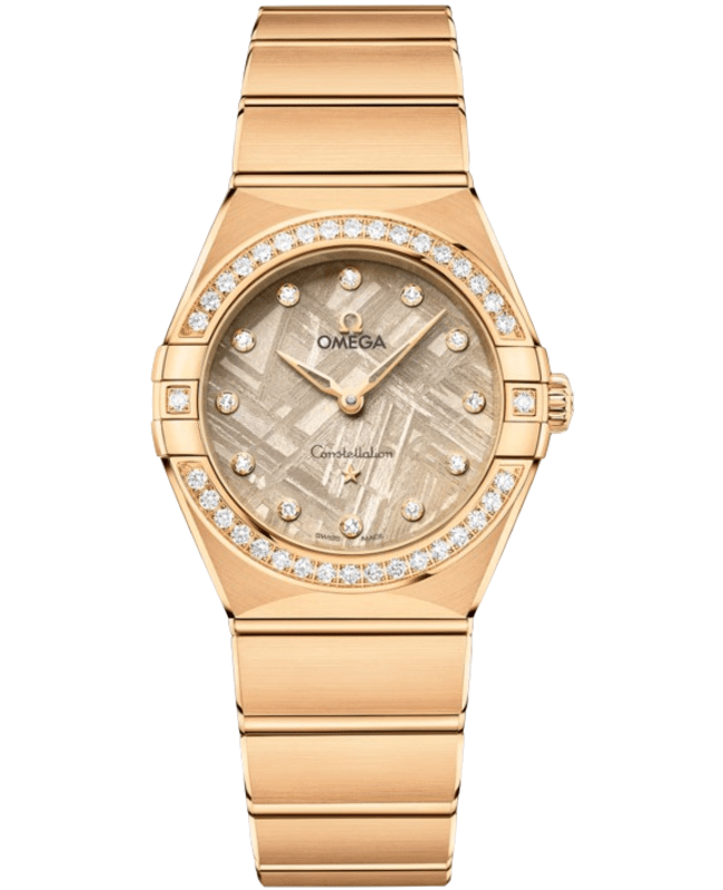 Omega Constellation Quartz 28 MM Diamond Beige Dial 18K Yellow Gold Women's Watch 131.55.28.60.99.006