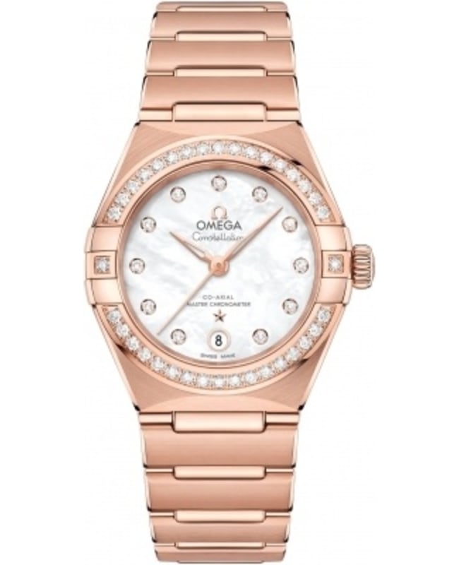 Omega Constellation Manhattan Chronometer 29mm Mother of Pearl Dial Diamond Rose Gold Womens Watch 13155292055001 13155292055001 35010$