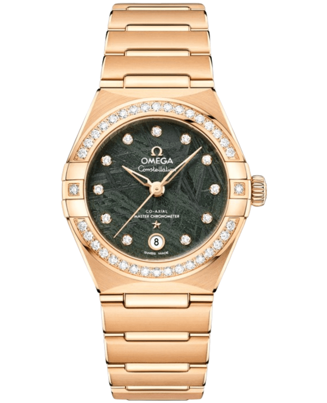 Omega Constellation Chronometer 29mm Automatic Diamond Green Dial 18K Yellow Gold Women's Watch 131.55.29.20.99.005