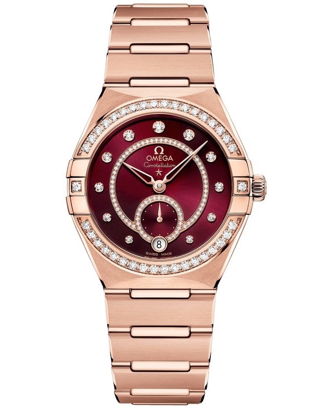 Omega Constellation Small Seconds Diamond Red Dial 18K Rose Gold Women's Watch 131.55.34.20.61.001