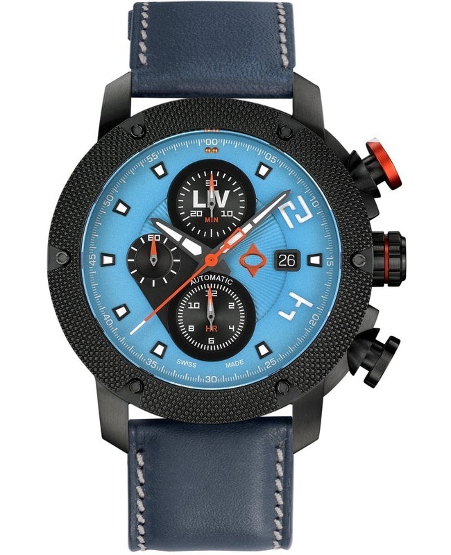 LIV Genesis GX-AC T.J. Blue Chronograph Dial Leather Strap Swiss Men’s Watch 1410.46.30.BSD 1410.46.30.BSD