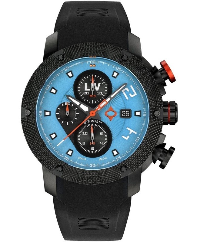 LIV Genesis GX-AC Blue Chronograph Dial Silicone Strap Swiss Men’s Watch 1410.46.SRB 1410.46.SRB