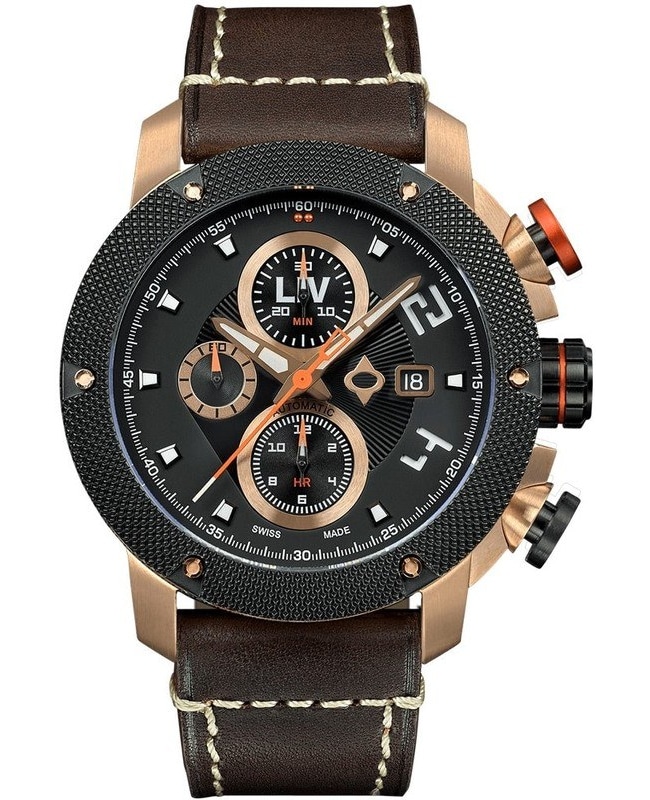 LIV Genesis GX-AC Black Chronograph Dial Rose Gold Leather Strap Swiss Men’s Watch 1460.46.91.LC BFLB 1460.46.91.LC BFLB