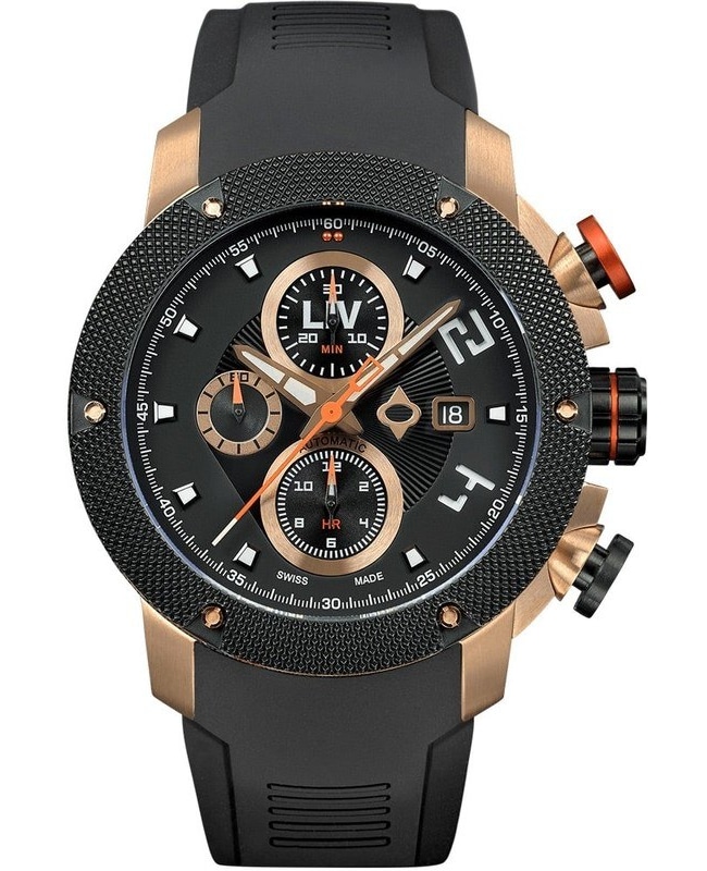 LIV Genesis GX-AC Black Chronograph Dial Rose Gold Silicone Strap Swiss Men’s Watch 1460.46.91.SRB 1460.46.91.SRB