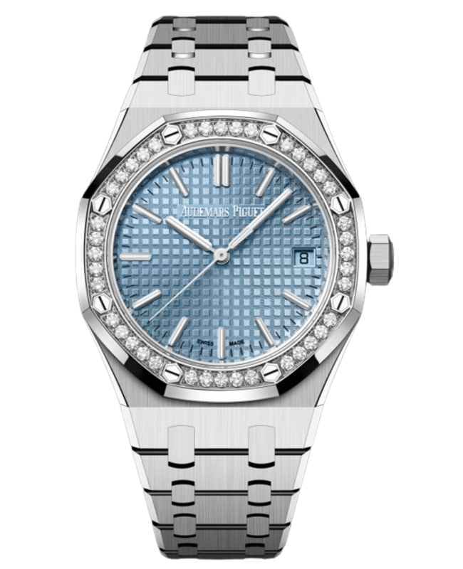 Audemars Piguet Royal Oak Automatic Light Blue Dial Diamond Bezel Stainless Steel Women's Watch 15551ST.ZZ.1356ST.04