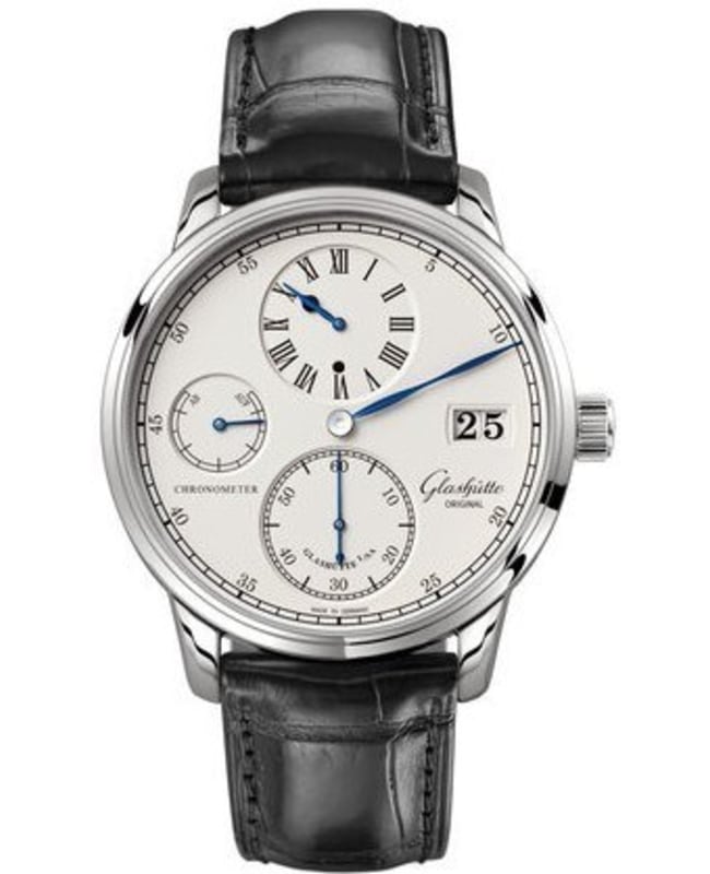 Glashutte Original Senator Chronometer Regulator Silver Dial Black Leather Strap Men's Watch 1-58-04-04-04-04 1-58-04-04-04-04
