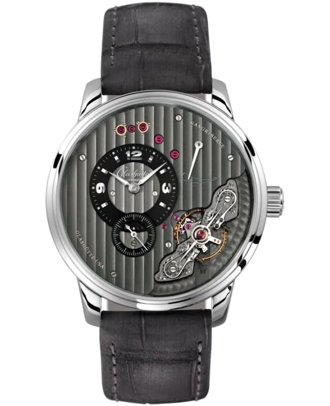 Glashutte Original PanoInverse Panoinverse XL Grey Dial Leather Strap Men's Watch 1-66-06-04-22-62