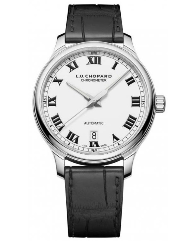Chopard L.U.C 1937 White Dial Black Leather Men's Watch