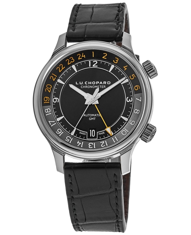 Chopard L.U.C GMT One Black Dial Black Leather Strap Men’s Watch 168579-3001 168579-3001