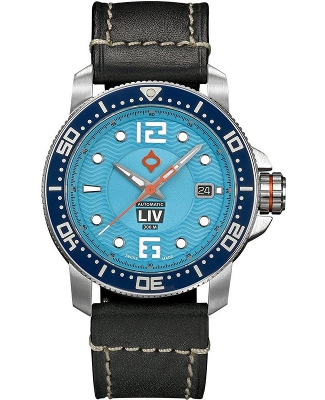 LIV Genesis GX-Diver’s Limited Edition T.J. Blue Dial Leather Strap Swiss Men’s Watch 1820.41.130.LC 1820.41.130.LC