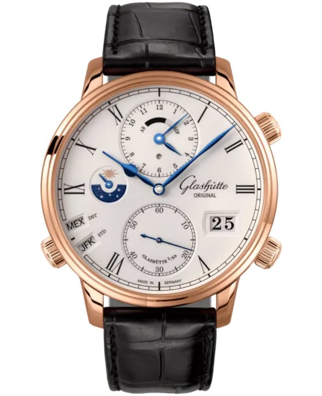 Glashutte Original Senator Cosmopolite Silver Dial Leather Strap Men’s Watch 1-89-02-01-05-61 1-89-02-01-05-61