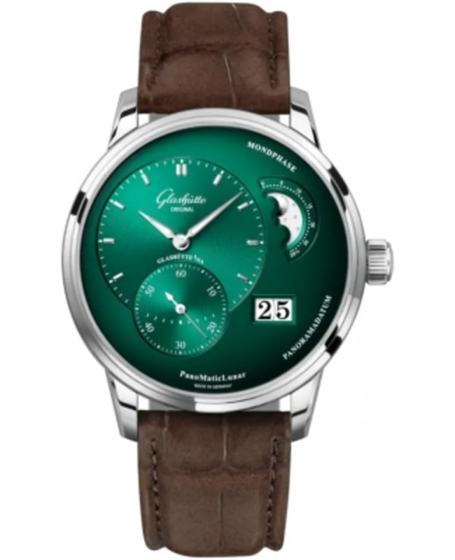 Glashutte Original PanoMaticLunar Green Dial Leather Strap Mens Watch 1-90-02-13-32-62 1-90-02-13-32-62 9920$