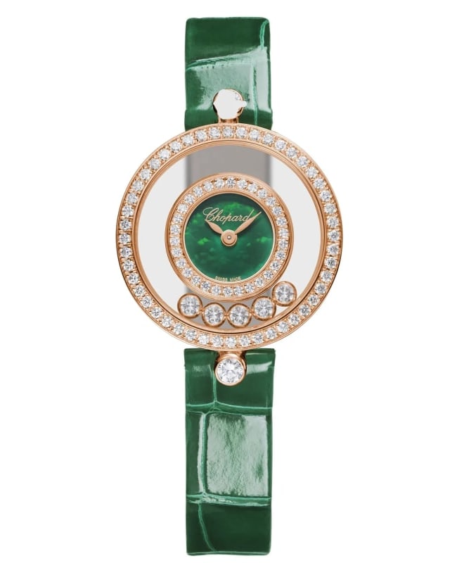 Chopard Happy Diamonds Green Dial Rose Gold Diamond Leather Strap Women’s Watch 203957-5209 203957-5209