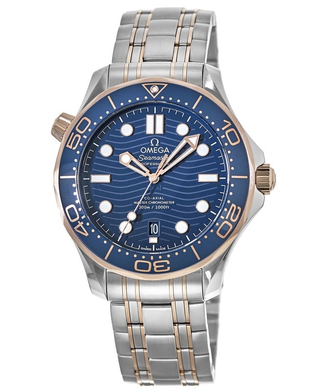 Omega Seamaster Diver 300M Blue Dial Two-Tone 18K Rose Gold & stainless Steel Men's Watch 210.20.42.20.03.002