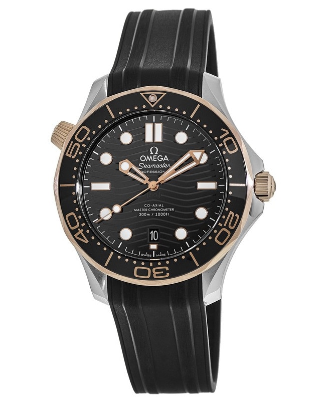 Omega Seamaster Diver 300M Black Dial Steel & Sedna Gold Rubber Strap ...