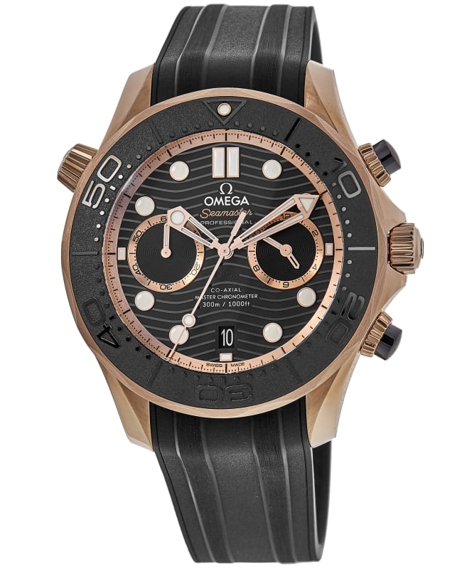 Omega Seamaster Diver 300M Chronograph Black Dial 18K Rose Gold Rubber Strap Men's Watch 210.62.44.51.01.001