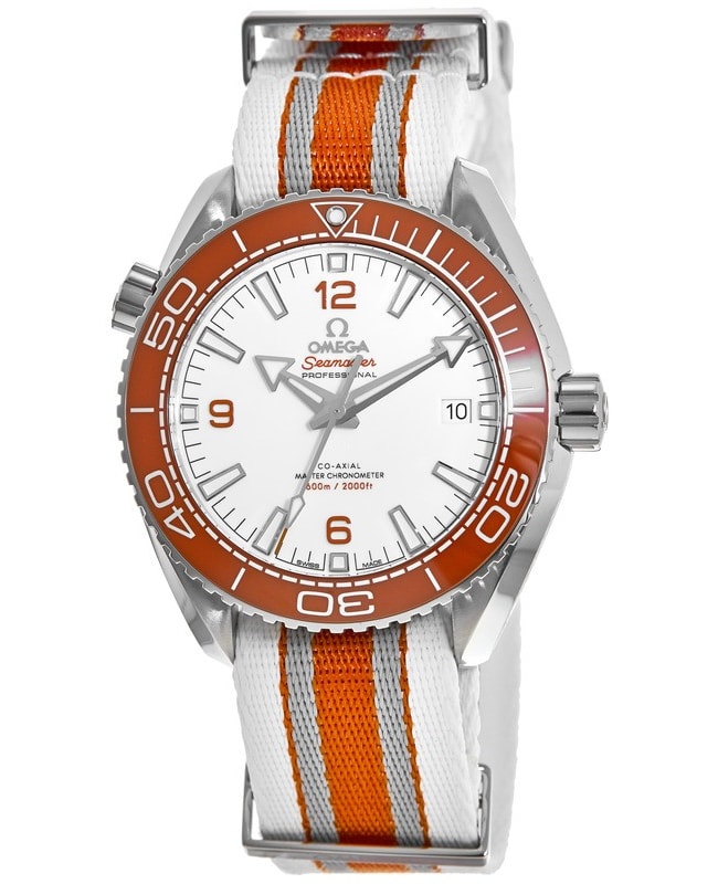 Omega Seamaster Planet Ocean 600M Chronometer 43.5mm White Dial Fabric Nato Strap Men's Watch 215.32.44.21.04.001