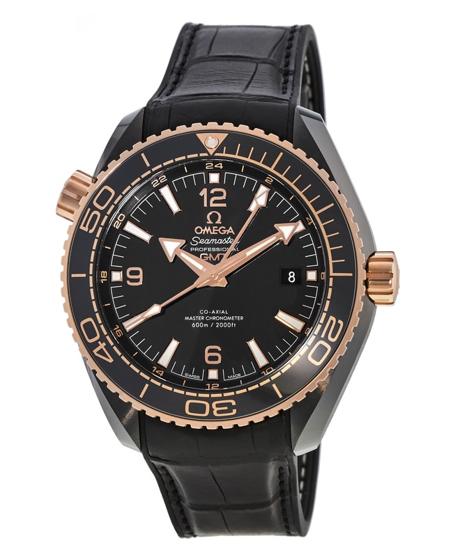 Omega Seamaster Planet Ocean 600M GMT Deep Black Ceramic & Gold Leather Strap Men’s Watch 215.63.46.22.01.001 215.63.46.22.01.001