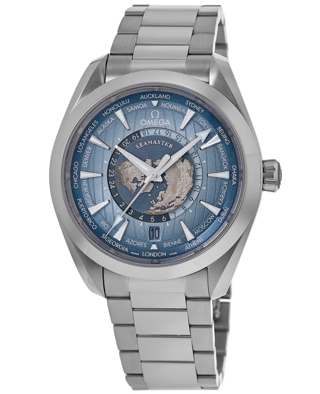 Omega Seamaster Aqua Terra 150M GTM Worldtimer Blue Dial Stainless Steel Men's Watch 220.10.43.22.03.002
